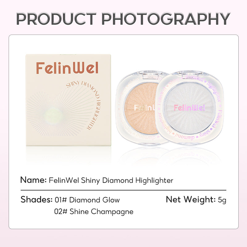 FelinWel Shiny Diamond Highlighter Palette Shimmer Glow Highlighting Powder