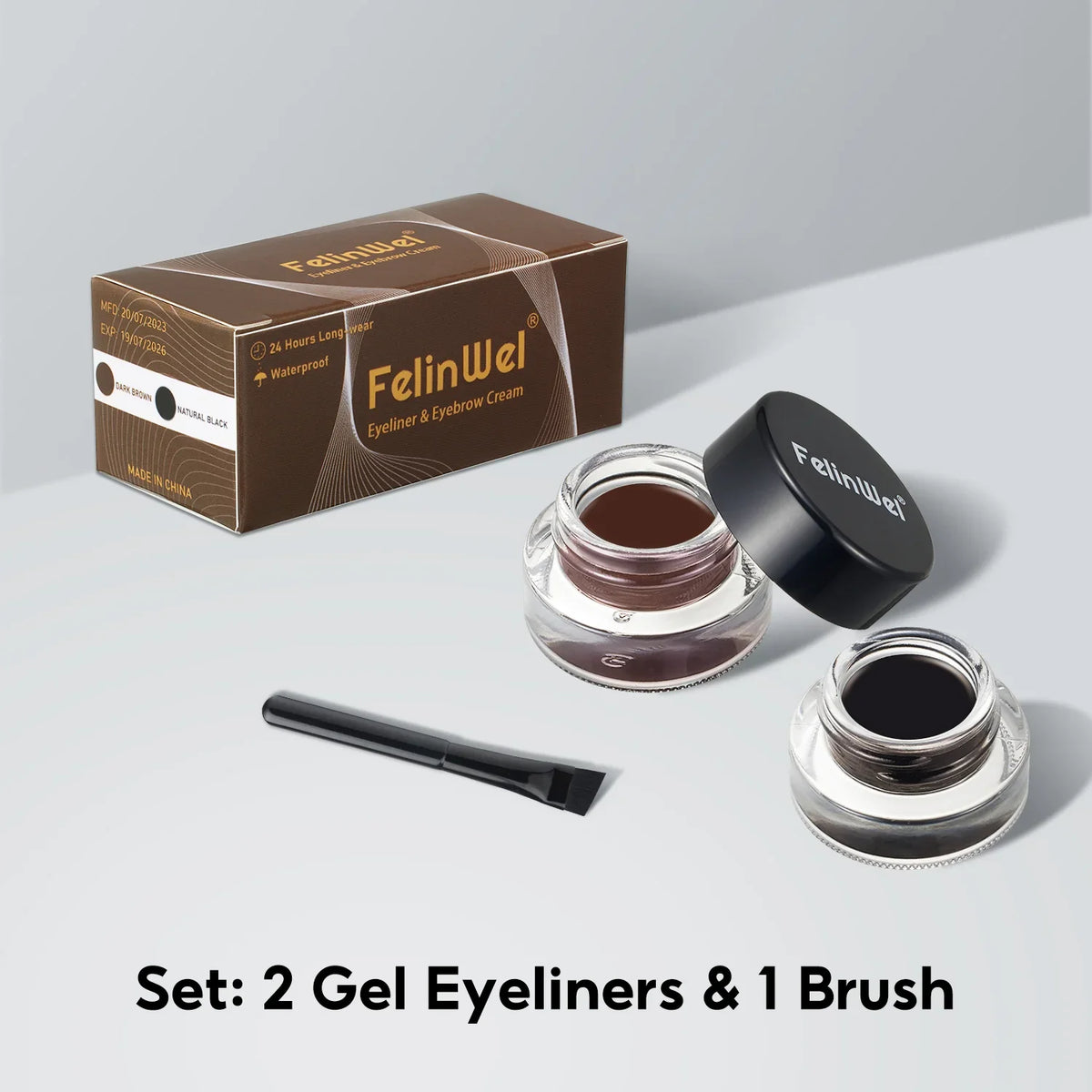 FelinWel 2-in-1 Gel Eyeliner & Brow Set – Waterproof, Brushes Included