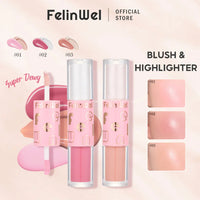 FelinWel Dual-Ended Blush & Highlighter Stick – Dewy Glow, 3 Shades