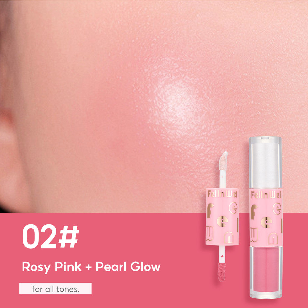 FelinWel Super Dewy Blush & Highlighter, Dual-ended Stick, Liquid, Weightless, Blendable, Dewy Glow