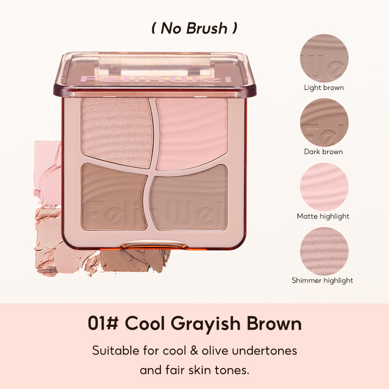 FelinWel 4 Colors Highlighter Contour Palette Makeup 3D Bronzer Matte Powder
