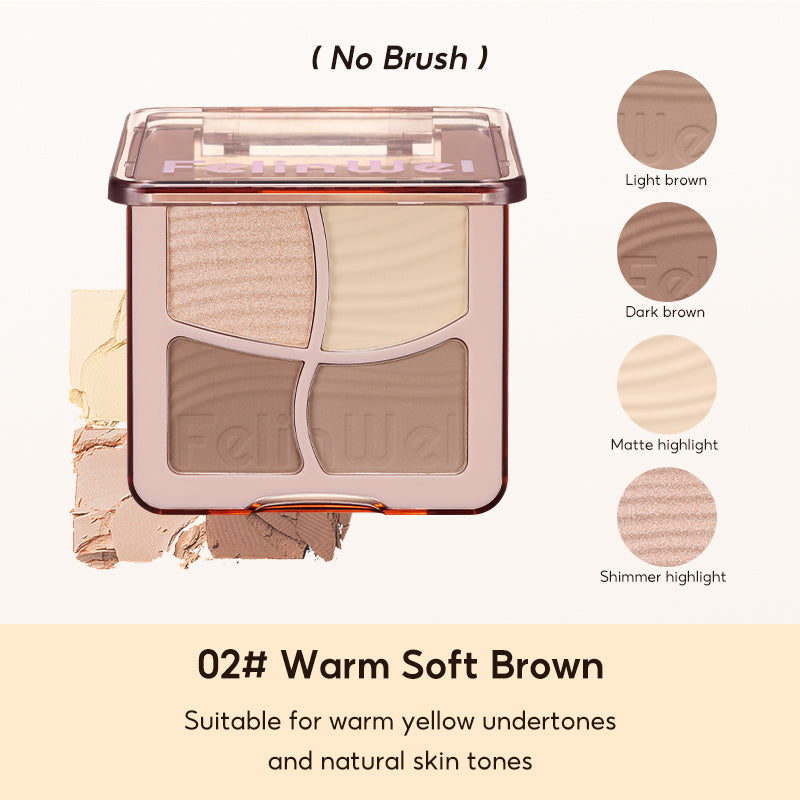 FelinWel 4 Colors Highlighter Contour Palette Makeup 3D Bronzer Matte Powder