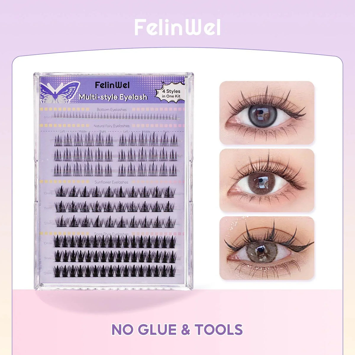 FelinWel 154-Pcs DIY Cluster Lash Kit – 4 Styles, Natural to Mega