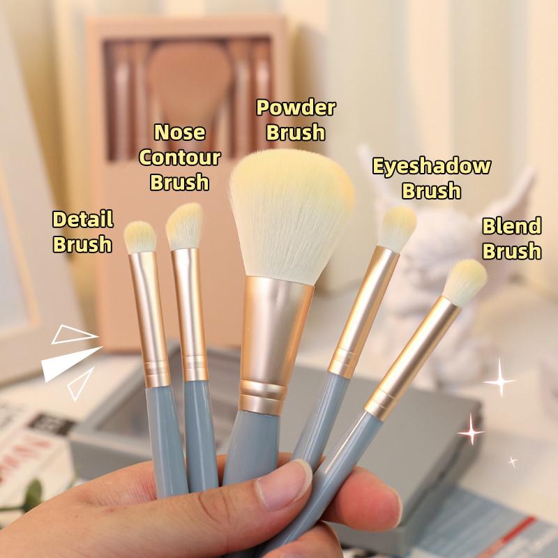 FelinWel - Makeup Brushes Set with Mirror, 5 Pcs Portable Small Makeup Brush