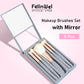 FelinWel - Makeup Brushes Set with Mirror, 5 Pcs Portable Small Makeup Brush