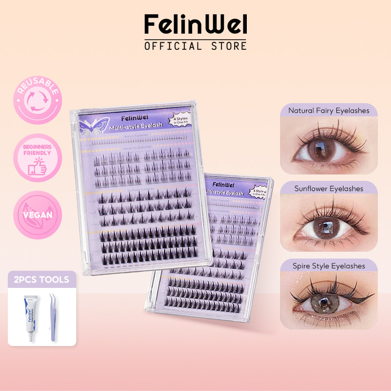 FelinWel 4 Styles Cluster False Eyelashes Extensions Large Capacity 154 Pcs