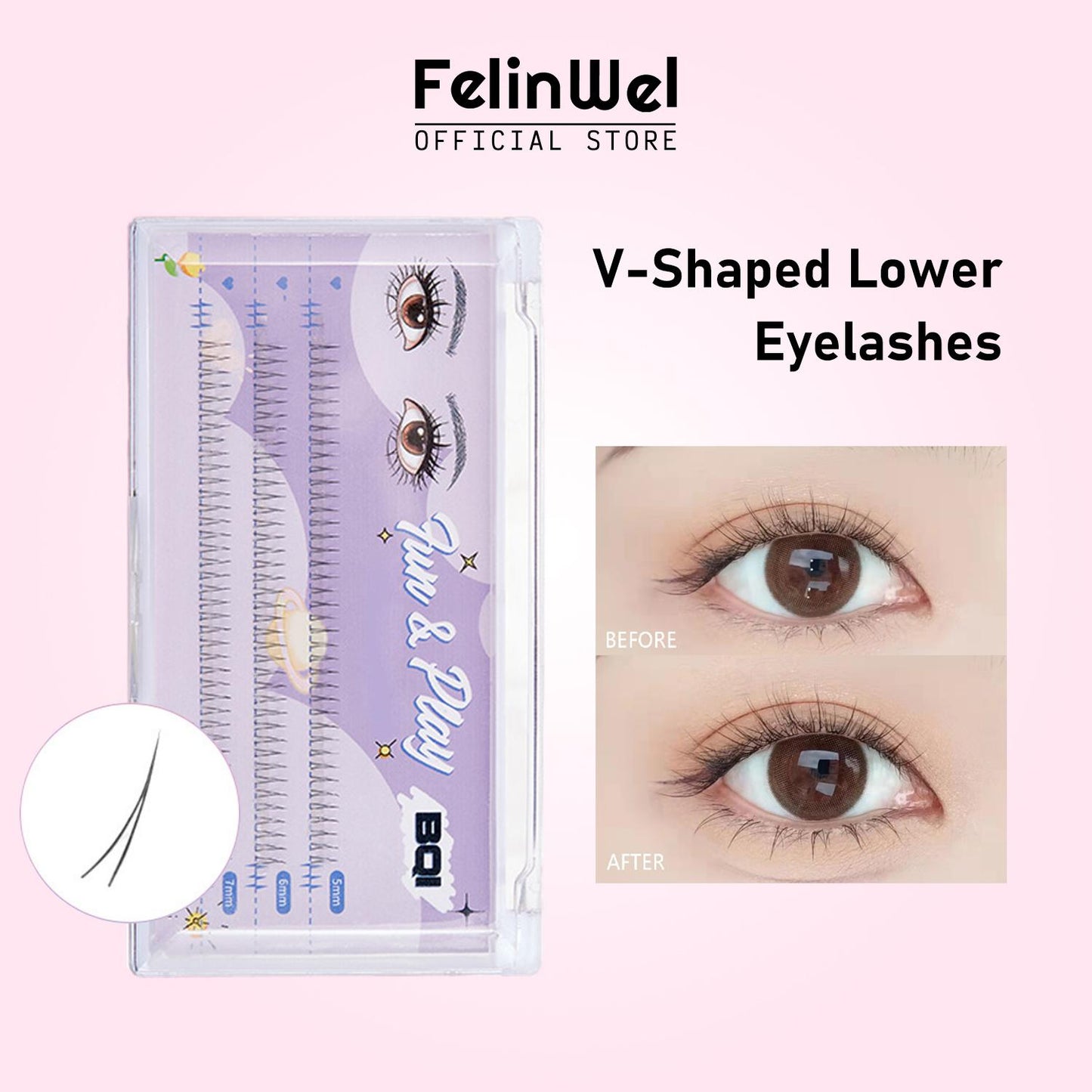 FelinWel - Mixed Lower Eyelashes 5/6/7mm V-shaped Air False Eyelashes Comic Makeup Natural Slightly Warped