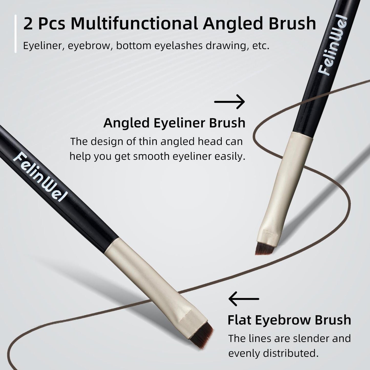 FelinWel 2 Pcs Angled Eyeliner & Eyebrow Makeup Brushes
