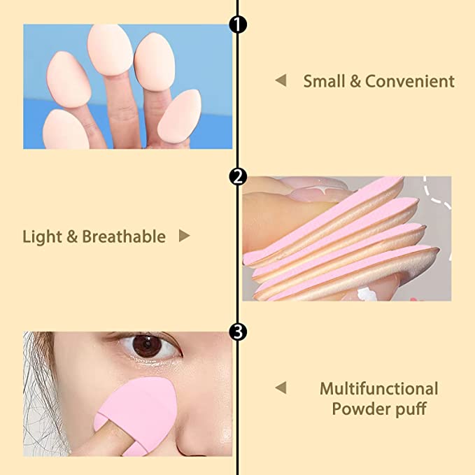 FelinWel - Mini Size Finger Puff Set, Makeup Sponge Face Concealer Foundation Detail Puff
