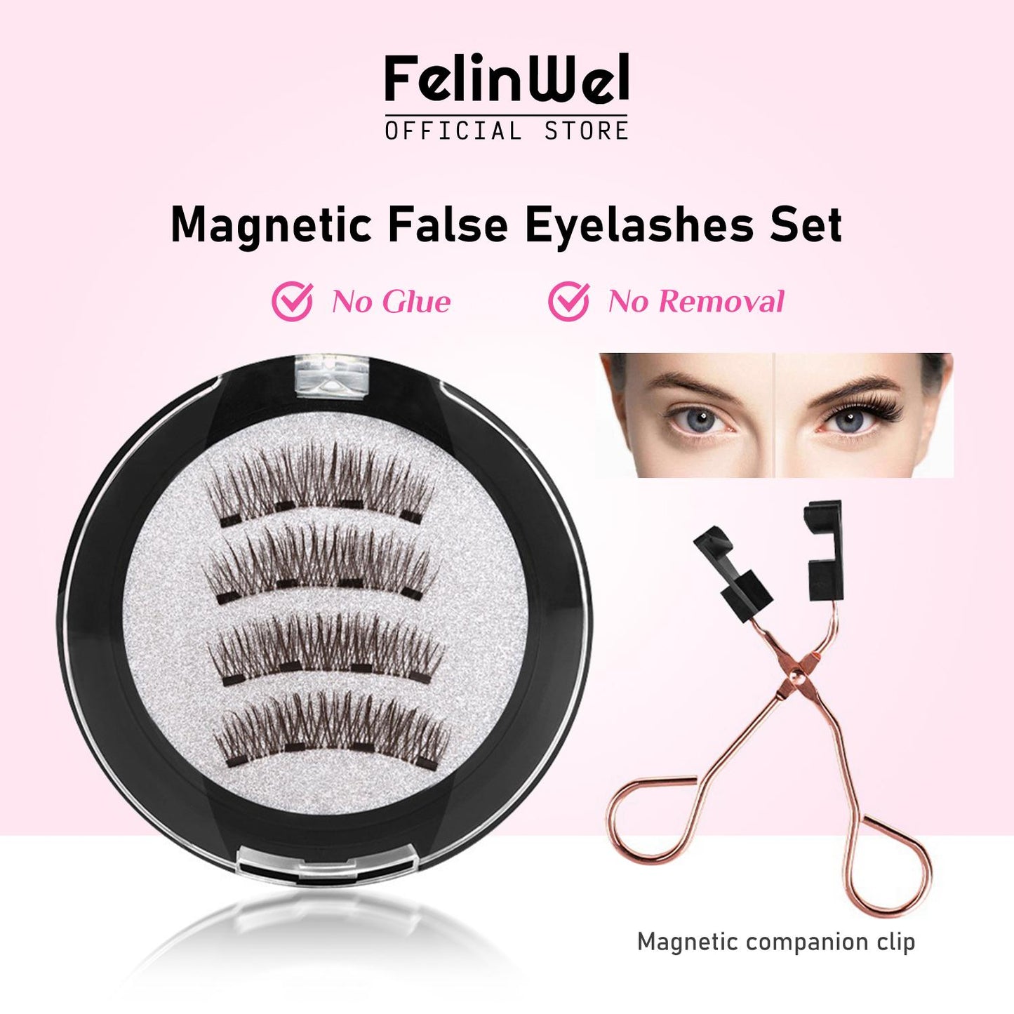 FelinWel Magnetic False Eyelashes Set, Reusable Natural Look
